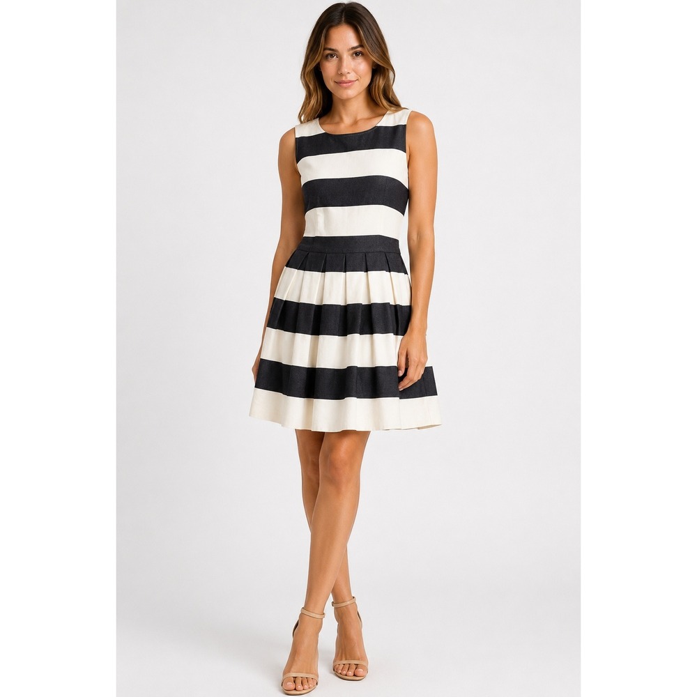 Gap Womens Navy Blue White Striped Sleeveless Fit Flare Pleated Dress Size 8